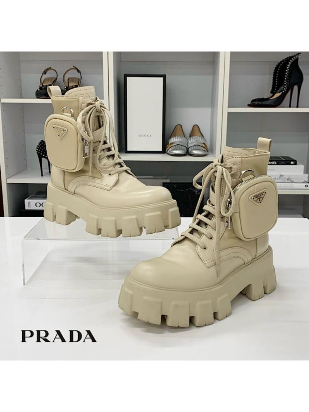 Prada Monolith Triangle Logo Re-Nylon Boots